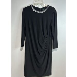 Lauren Ralph Lauren Black Long-Sleeve Draped Sheath Dress with Jewel Collar